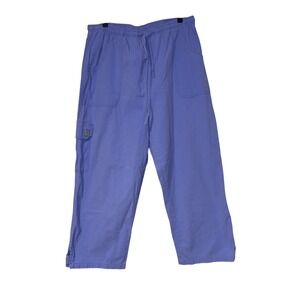 Lulu-B Coastal Cargo Crop Pants Womens XL Periwinkle Blue Linen Blend